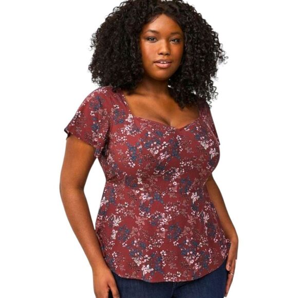 TORRID NEW Plus Size Challis Sweetheart Neck Short Sleeve Peplum Top 3X - Picture 1 of 16